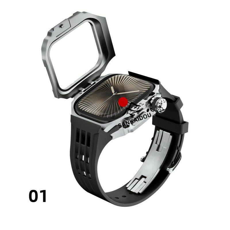 送料無料 Apple Watch 11 一体型 バンド フレーム保護 高級 Apple Watch 10  Apple Watch s11 46MM  交換 高級感  耐衝撃  一体型 ステンレス交換用バンド46mmプの画像
