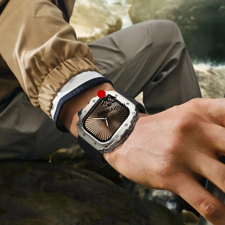 送料無料 Apple Watch S11 一体型 バンド フレーム保護 高級 Apple Watch 10 ステンレス ケース Apple Watch s10 46MM 一体型交換用バンド46mm 交換 高級感  耐の画像