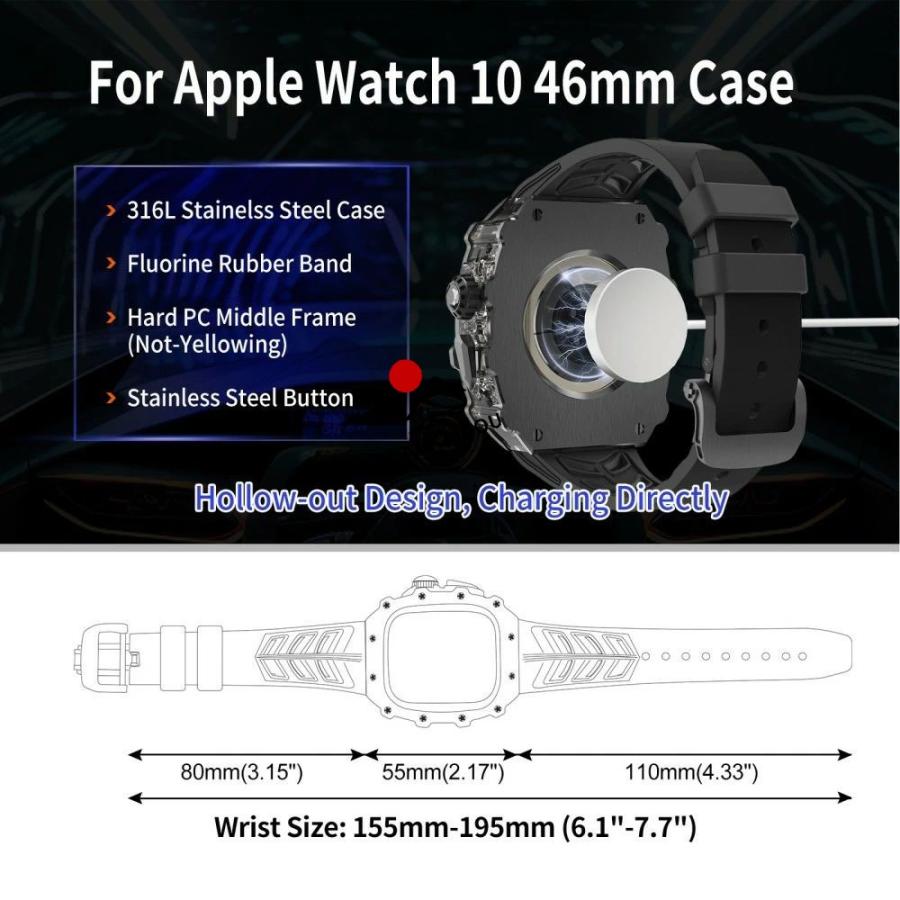 送料無料 Apple Watch S11 一体型 バンド フレーム保護 高級 Apple Watch 10 ステンレス ケース Apple Watch s10 46MM 一体型交換用バンド46mm 交換 高級感  耐の画像