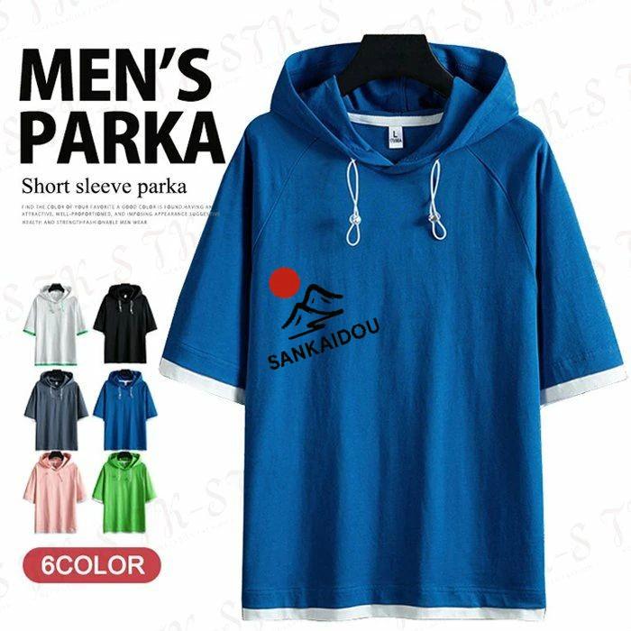 M~3XL パーカー メンズ 半袖 トップス プルオーバー 夏 サマー 半袖