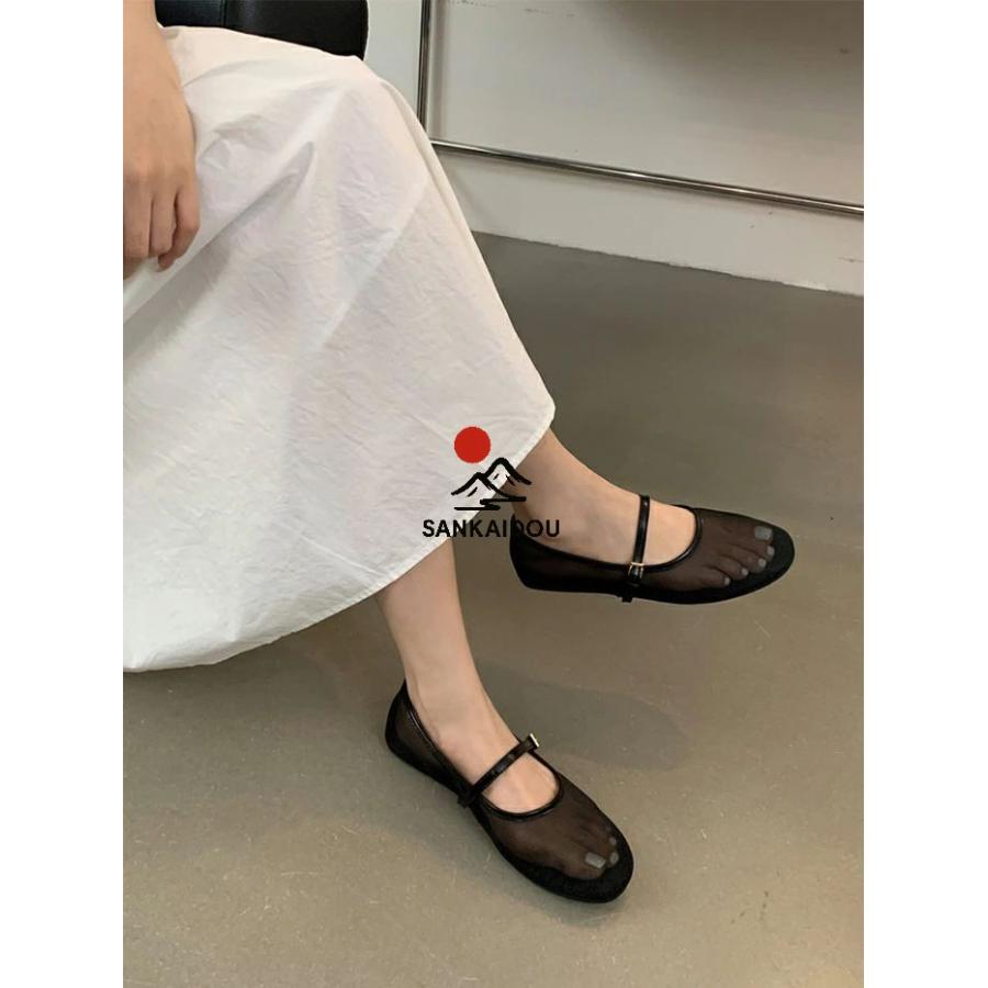 22.5~25cm メッシュパンプス パンプス 透ける フラット バレエシューズ