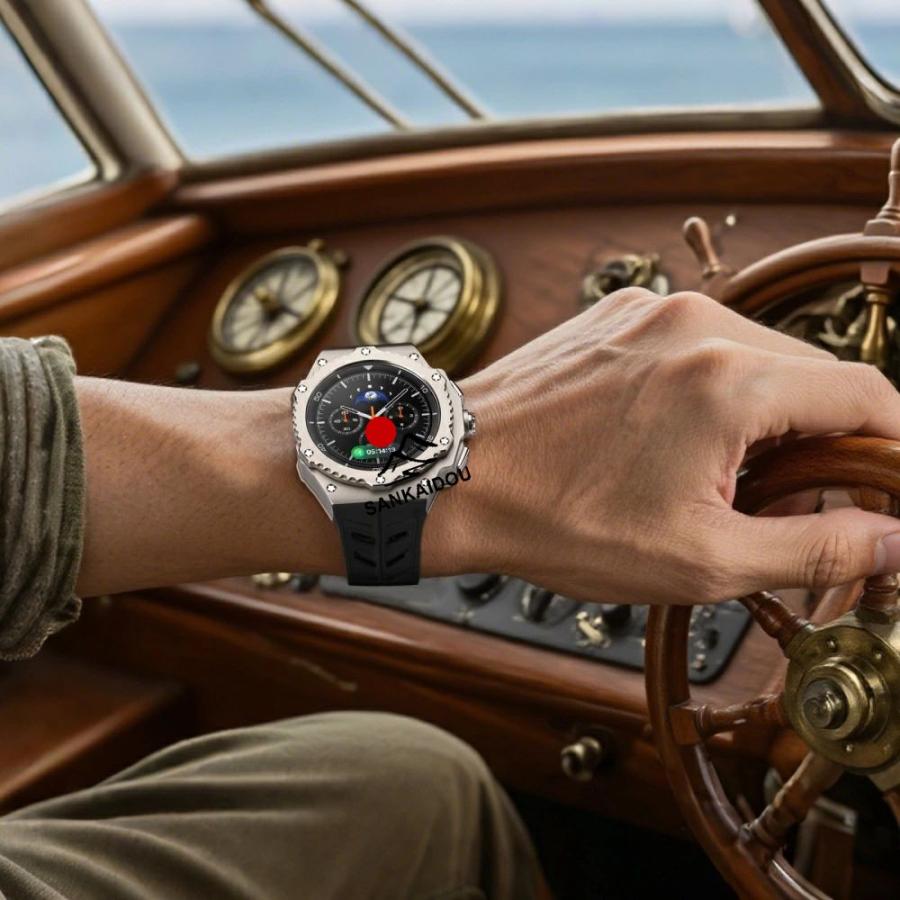 送料無料 galaxy watch 8 Classic 46mm バンド ステンレス 一体型 交換用 バンド シルバーカバーバンド プレゼント レザー メンズ galaxy watch 8 46mm バンド g_3