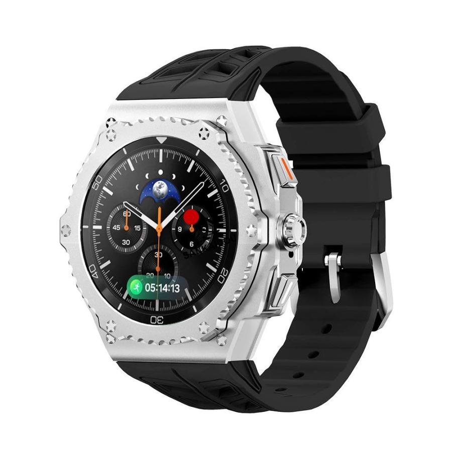 送料無料 galaxy watch 8 Classic 46mm バンド ステンレス 一体型 交換用 バンド シルバーカバーバンド プレゼント レザー メンズ galaxy watch 8 46mm バンド g_5