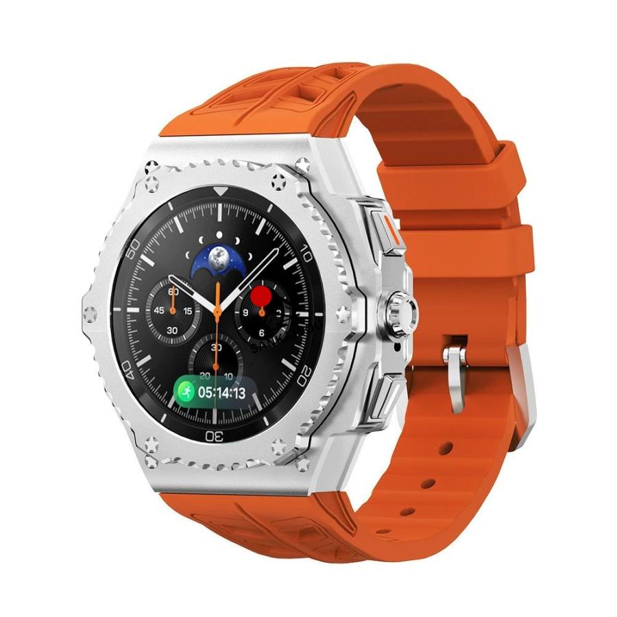 送料無料 galaxy watch 8 Classic 46mm バンド ステンレス 一体型 交換用 バンド シルバーカバーバンド プレゼント レザー メンズ galaxy watch 8 46mm バンド g_7