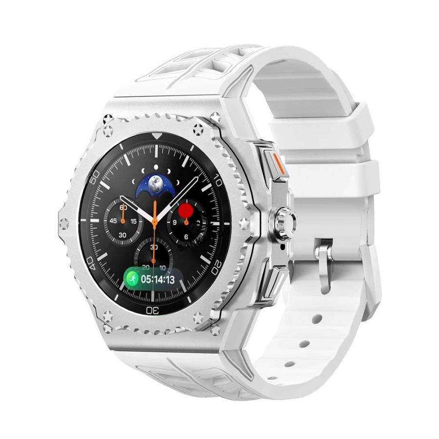 送料無料 galaxy watch 8 Classic 46mm バンド ステンレス 一体型 交換用 バンド シルバーカバーバンド プレゼント レザー メンズ galaxy watch 8 46mm バンド g_9