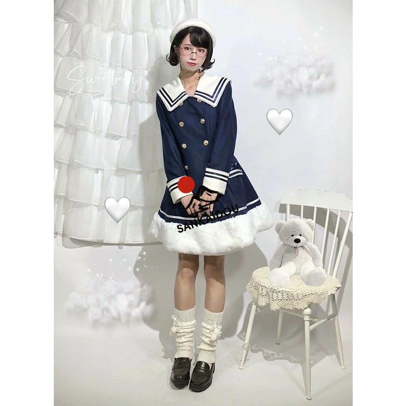 ステンカラーコート セーラーコート ロリータ 冬服 もこもこ