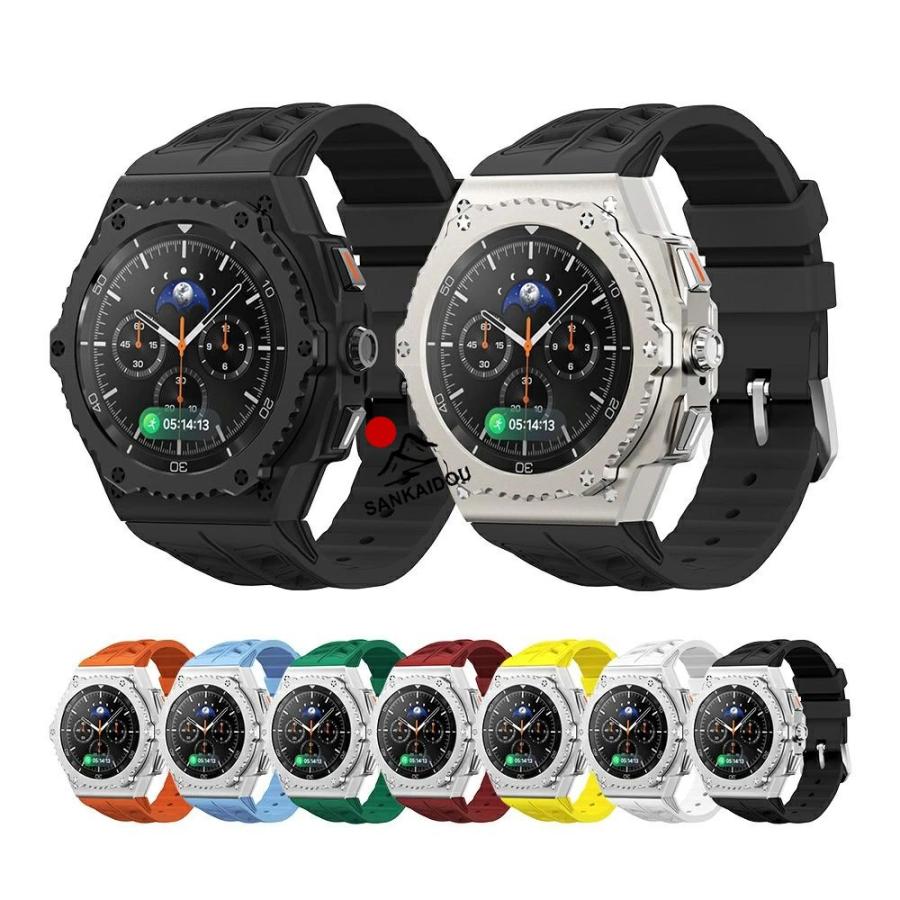 送料無料 galaxy watch 8 44mm バンド ステンレス 一体型 交換用 バンド ブラックカバーバンド プレゼント レザー メンズ galaxy watch 8 44mm バンド galaxy_3