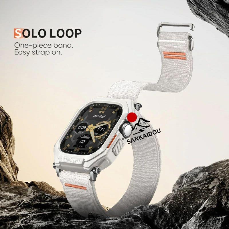 送料無料 Apple watch s11  バンド Apple Watch series9 8 6 5 4 45mm 44 mm バンド ナイロンバンド一体型 ステンレス鋼ケース付き アップルウォッチバンド 頑丈の画像