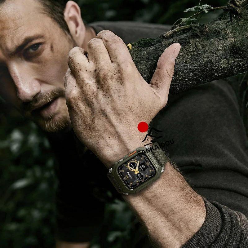 送料無料 Apple watch s11  バンド Apple Watch series9 8 6 5 4 45mm 44 mm バンド ナイロンバンド一体型 ステンレス鋼ケース付き アップルウォッチバンド 頑丈の画像