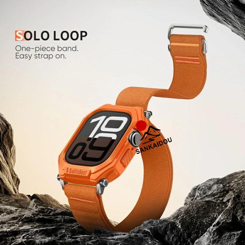 送料無料 Apple watch s11  バンド Apple Watch series9 8 6 5 4 45mm 44 mm バンド ナイロンバンド一体型 ステンレス鋼ケース付き アップルウォッチバンド 頑丈の画像