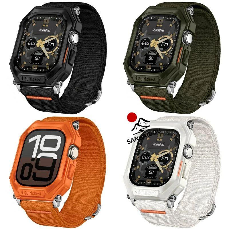 送料無料 Apple watch s11  バンド Apple Watch series9 8 6 5 4 45mm 44 mm バンド ナイロンバンド一体型 ステンレス鋼ケース付き アップルウォッチバンド 頑丈の画像