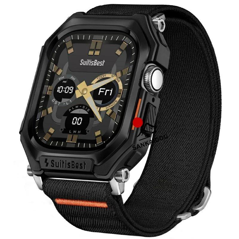 送料無料 Apple watch s11  バンド Apple Watch series9 8 6 5 4 45mm 44 mm バンド ナイロンバンド一体型 ステンレス鋼ケース付き アップルウォッチバンド 頑丈の画像