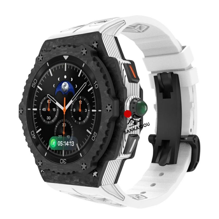 送料無料 galaxy watch 8 Classic 46mm バンド 炭素繊維 一体型 交換用 バンド 炭素繊維カバー バンド プレゼント レザー メンズgalaxy watch 8 Classic 一体型の画像