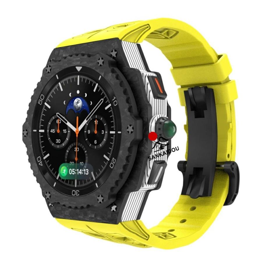 送料無料 galaxy watch 8 Classic 46mm バンド 炭素繊維 一体型 交換用 バンド 炭素繊維カバー バンド プレゼント レザー メンズgalaxy watch 8 Classic 一体型の画像