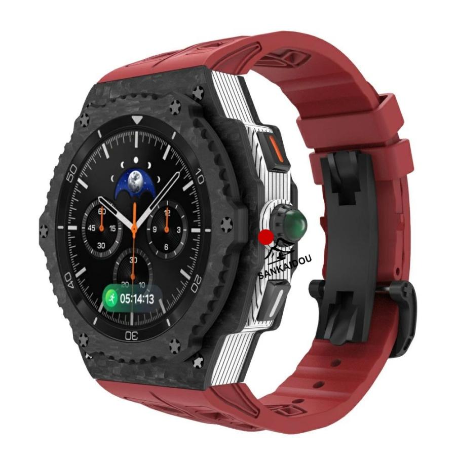 送料無料 galaxy watch 8 Classic 46mm バンド 炭素繊維 一体型 交換用 バンド 炭素繊維カバー バンド プレゼント レザー メンズgalaxy watch 8 Classic 一体型の画像