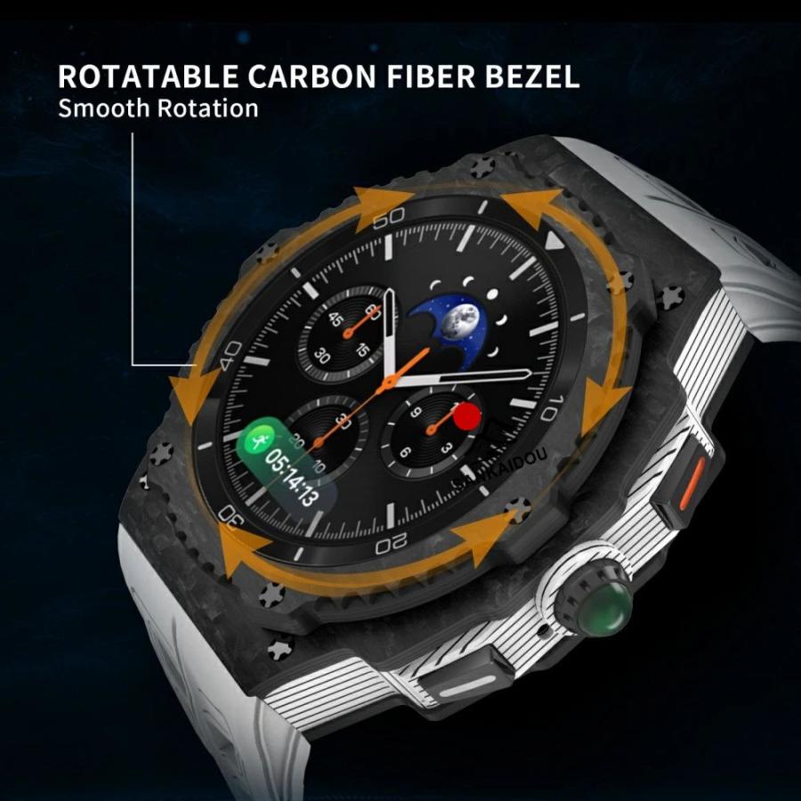 送料無料 galaxy watch 8 Classic 46mm バンド 炭素繊維 一体型 交換用 バンド 炭素繊維カバー バンド プレゼント レザー メンズgalaxy watch 8 Classic 一体型の画像