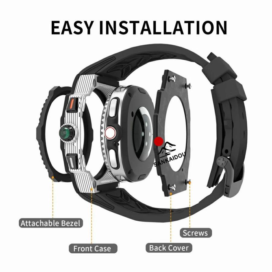 送料無料 galaxy watch 8 Classic 46mm バンド 炭素繊維 一体型 交換用 バンド 炭素繊維カバー バンド プレゼント レザー メンズgalaxy watch 8 Classic 一体型の画像