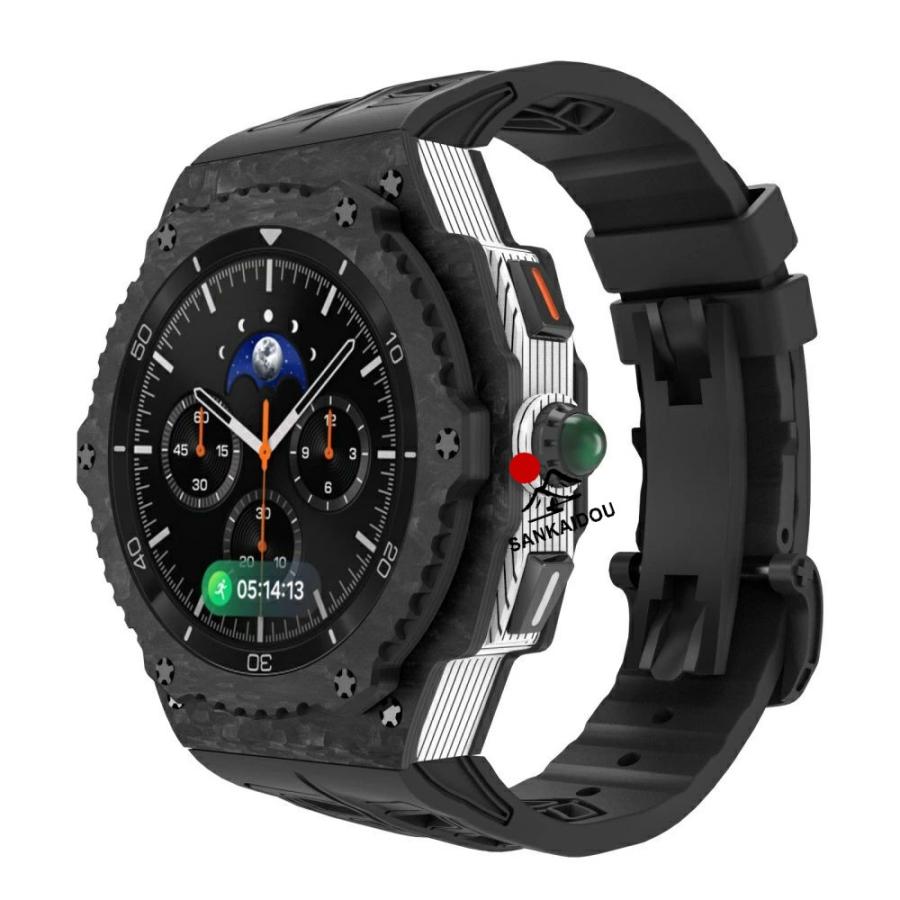 送料無料 galaxy watch 8 Classic 46mm バンド 炭素繊維 一体型 交換用 バンド 炭素繊維カバー バンド プレゼント レザー メンズgalaxy watch 8 Classic 一体型の画像