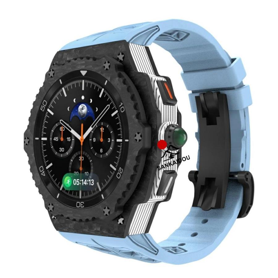 送料無料 galaxy watch 8 Classic 46mm バンド 炭素繊維 一体型 交換用 バンド 炭素繊維カバー バンド プレゼント レザー メンズgalaxy watch 8 Classic 一体型の画像
