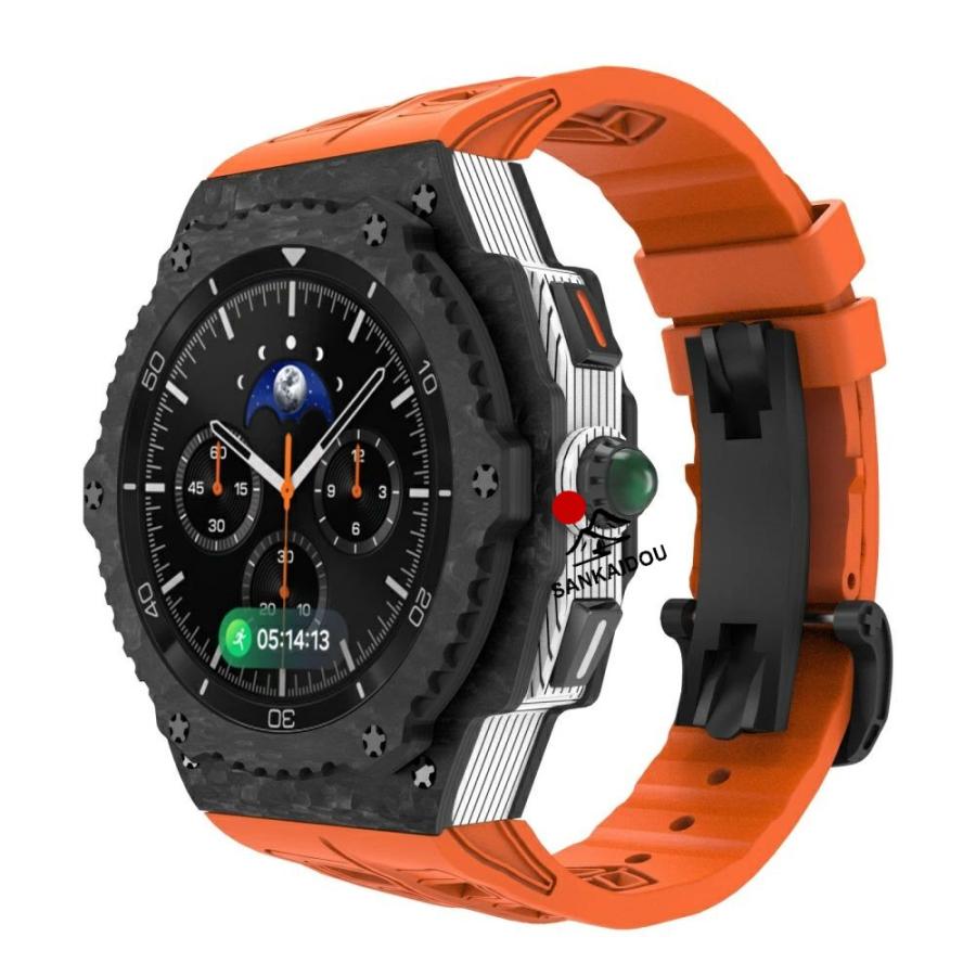 送料無料 galaxy watch 8 Classic 46mm バンド 炭素繊維 一体型 交換用 バンド 炭素繊維カバー バンド プレゼント レザー メンズgalaxy watch 8 Classic 一体型の画像