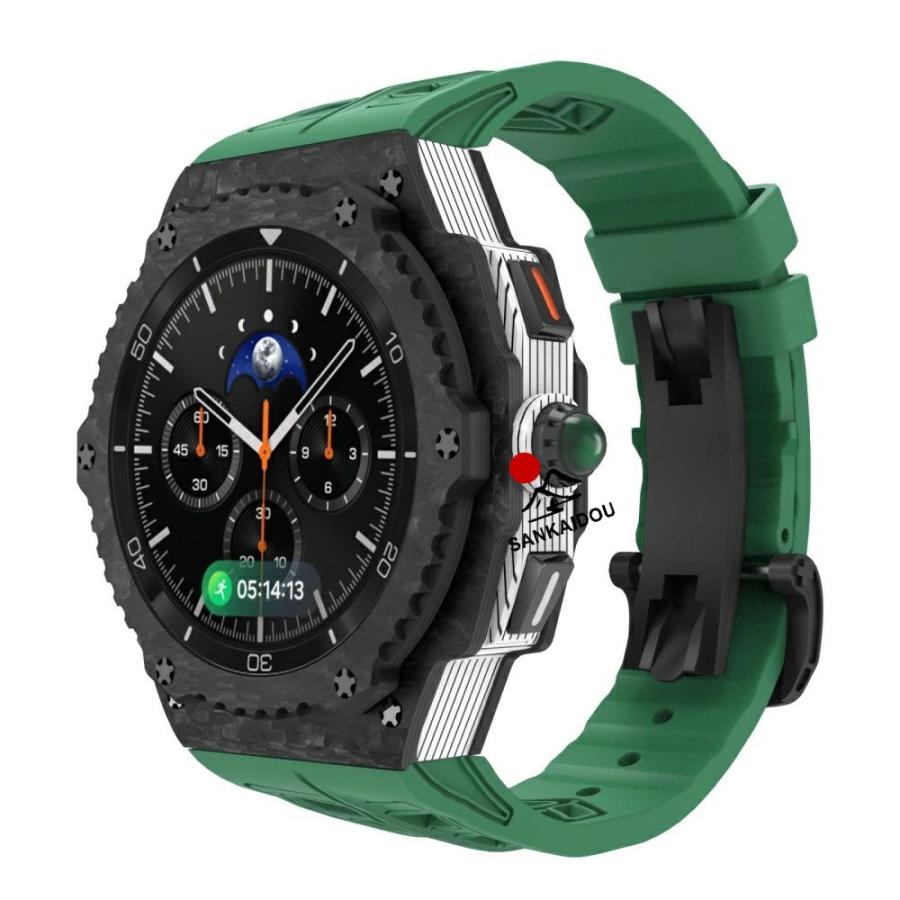 送料無料 galaxy watch 8 Classic 46mm バンド 炭素繊維 一体型 交換用 バンド 炭素繊維カバー バンド プレゼント レザー メンズgalaxy watch 8 Classic 一体型の画像