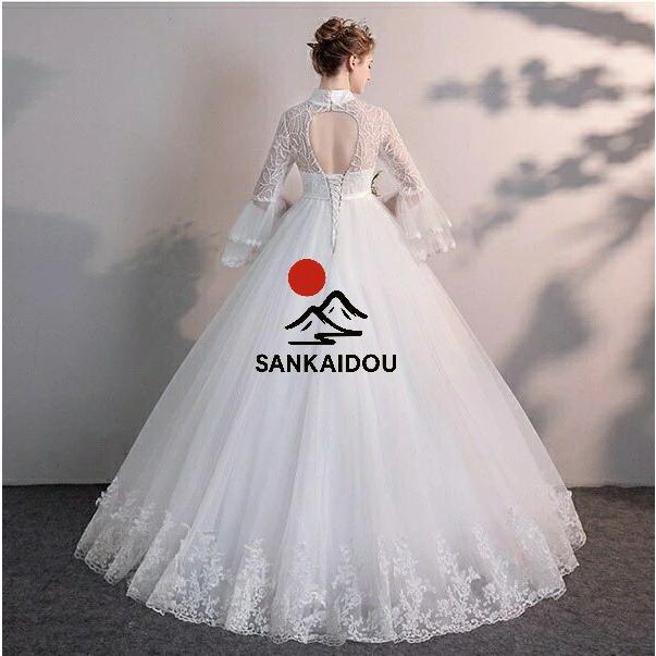 サイズ有XS/S〜3L/4L/5L】花嫁 ウェディングドレス ハイウエスト 妊婦