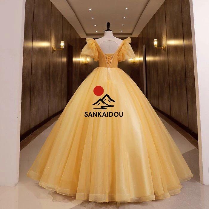 カラードレス お色直し イエロー 黄色 ブルー 青 結婚式 ロングドレス