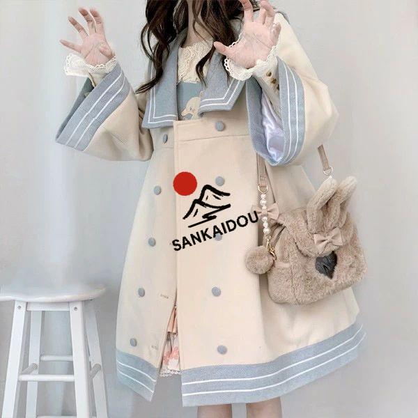 ステンカラーコート ロリータ 冬服 膝丈 セーラーコート レディース