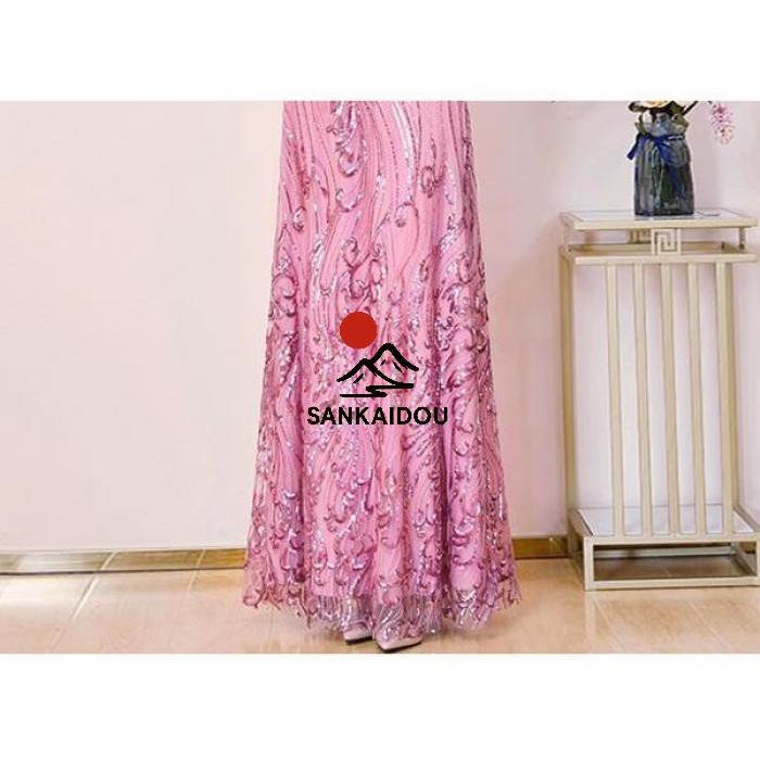 ★送料無料★イブニングドレス ロングドレス カラオケドレス ピンク ステージドレス ラージサイズ L-5XL パーティードレス スパンコール衣装 ミセス 発表会 演_4