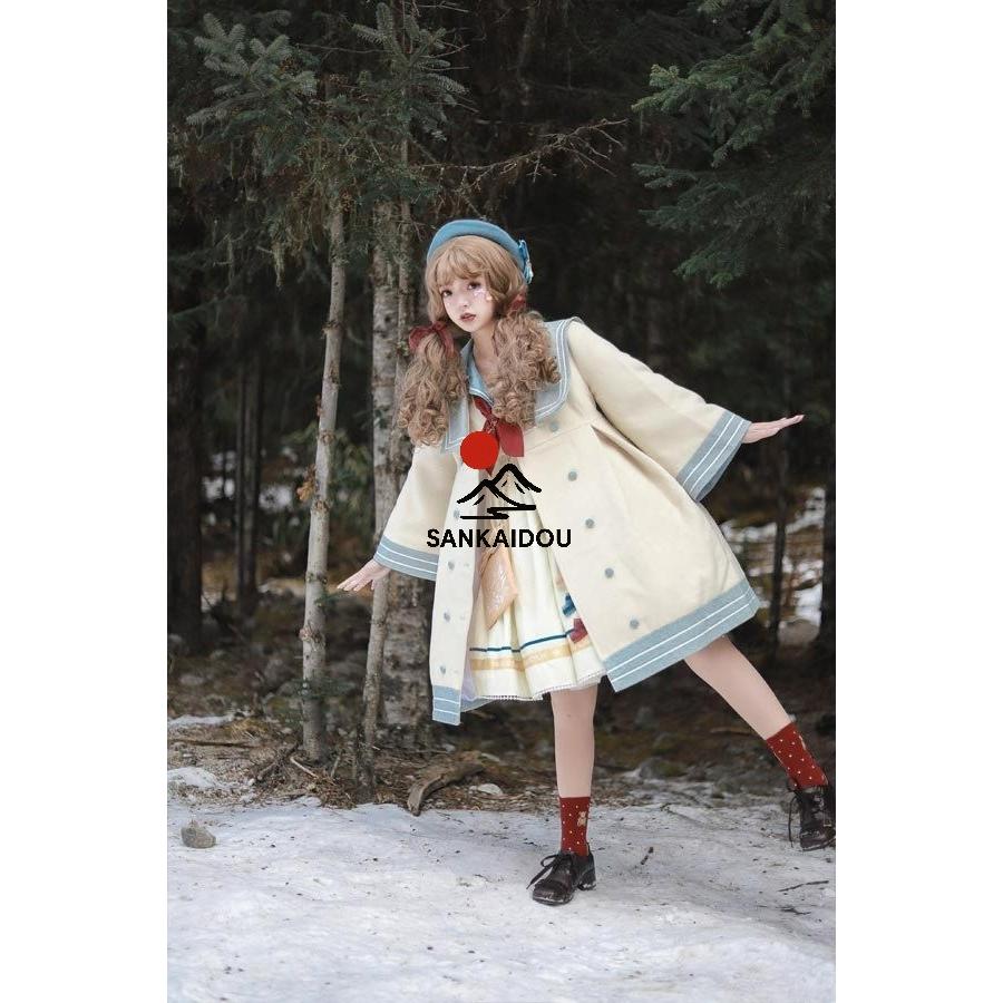 ステンカラーコート ロリータ 冬服 ミディ丈 セーラーコート