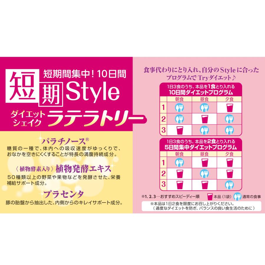 短期スタイル ダイエットシェイク ラテラトリー 10食分 ダイエットおきかえ食品 プラセンタ 食物繊維 パウダー ビタミン ミネラル 置き換えダイエット｜itohkampo｜06