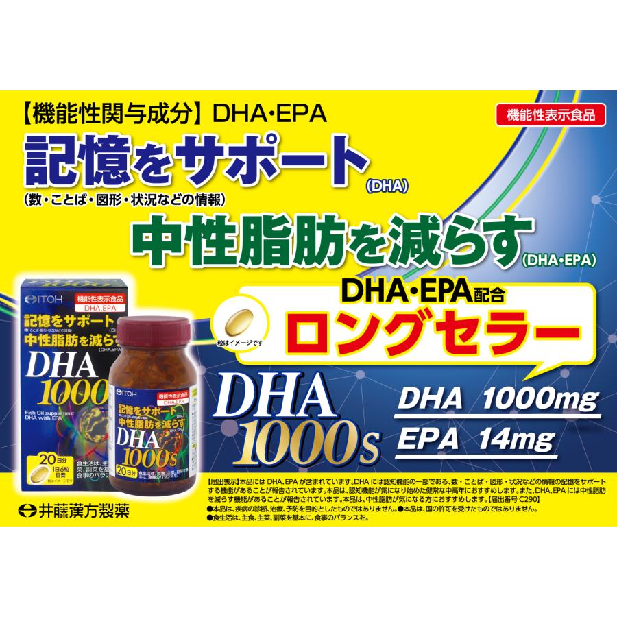 DHAサプリメント【DHA1000S 約20日分 120粒 [機能性表示食品] 】記憶サポート 中性脂肪 オメガ3脂肪酸 フィッシュオイル DHA EPA サプリメント | 井藤漢方製薬 | 08