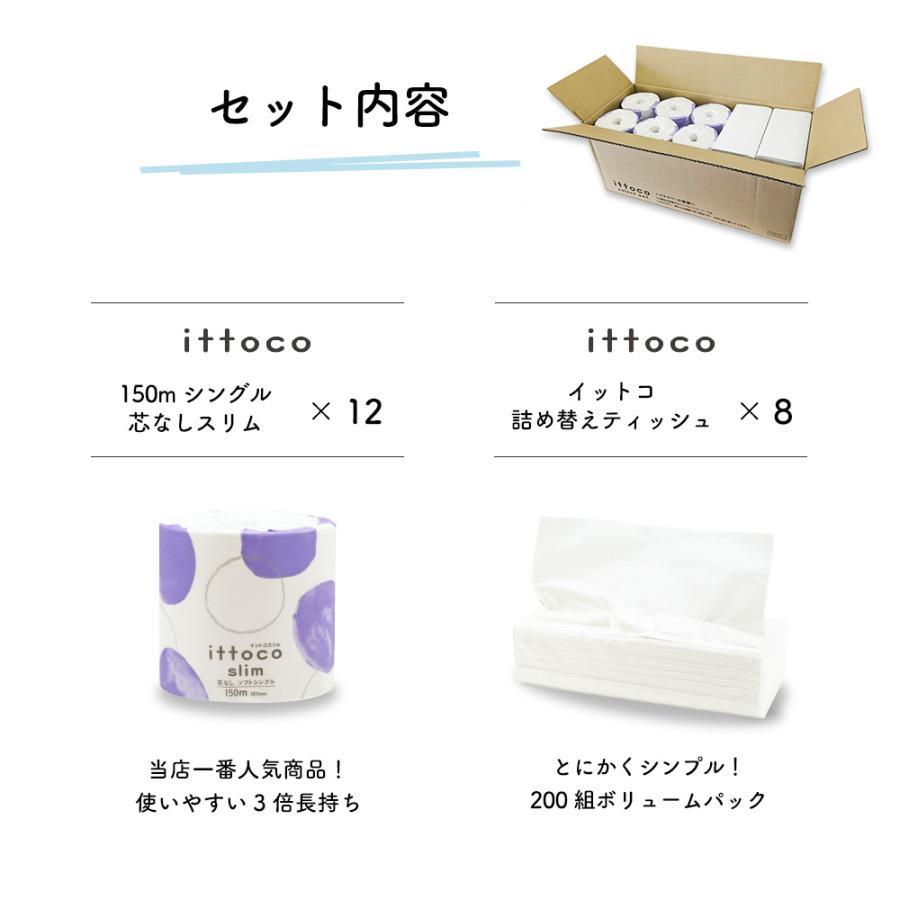 トイレットペーパー ティッシュ 詰め合わせ イットコセレクトセット 150m 3倍 芯なし 200組 業務用 防災 備蓄 10001154 KS | イトマン | 03