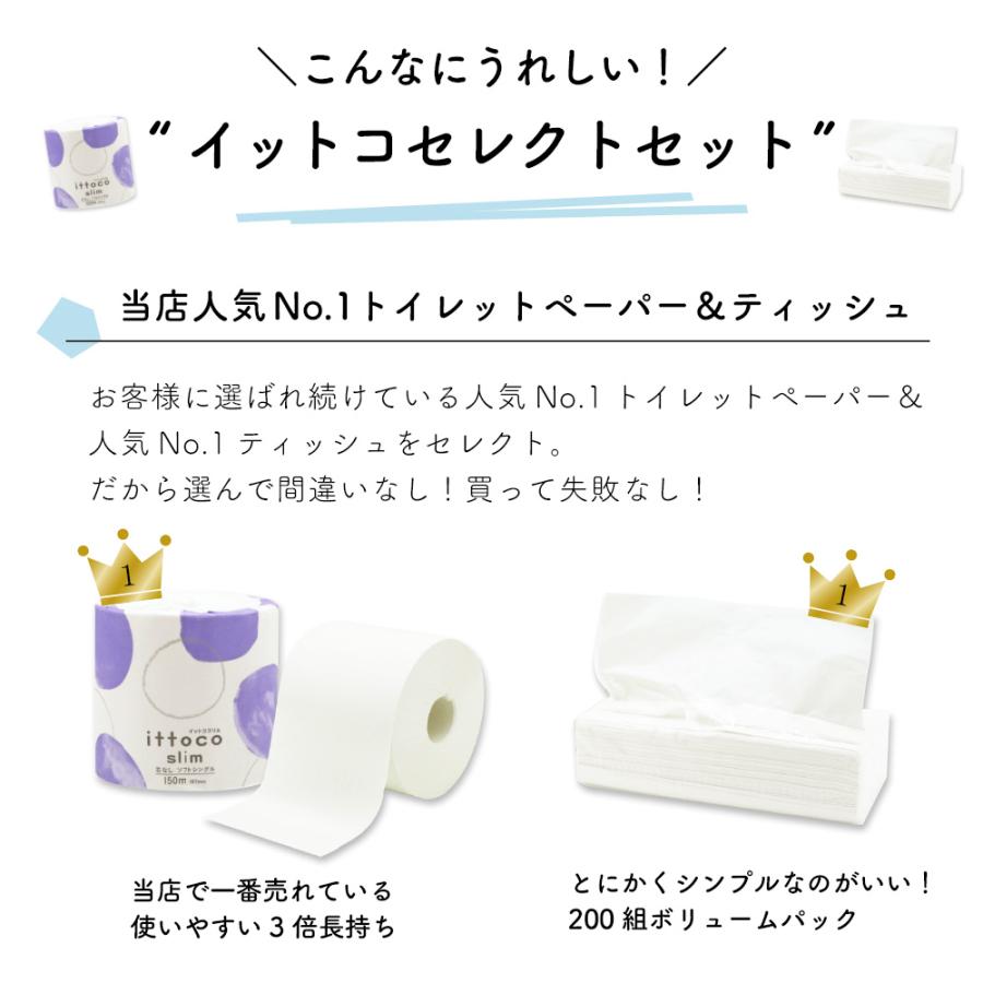 トイレットペーパー ティッシュ 詰め合わせ イットコセレクトセット 150m 3倍 芯なし 200組 業務用 防災 備蓄 10001154 KS | イトマン | 04