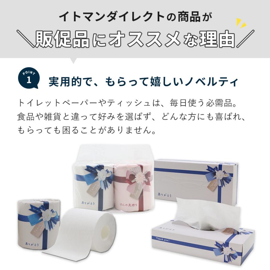 気持ちが伝わるノベルティ ティッシュ ありがとう 箱 青リボン 60個 20120142 販促品 粗品 ギフト | イトマン | 01