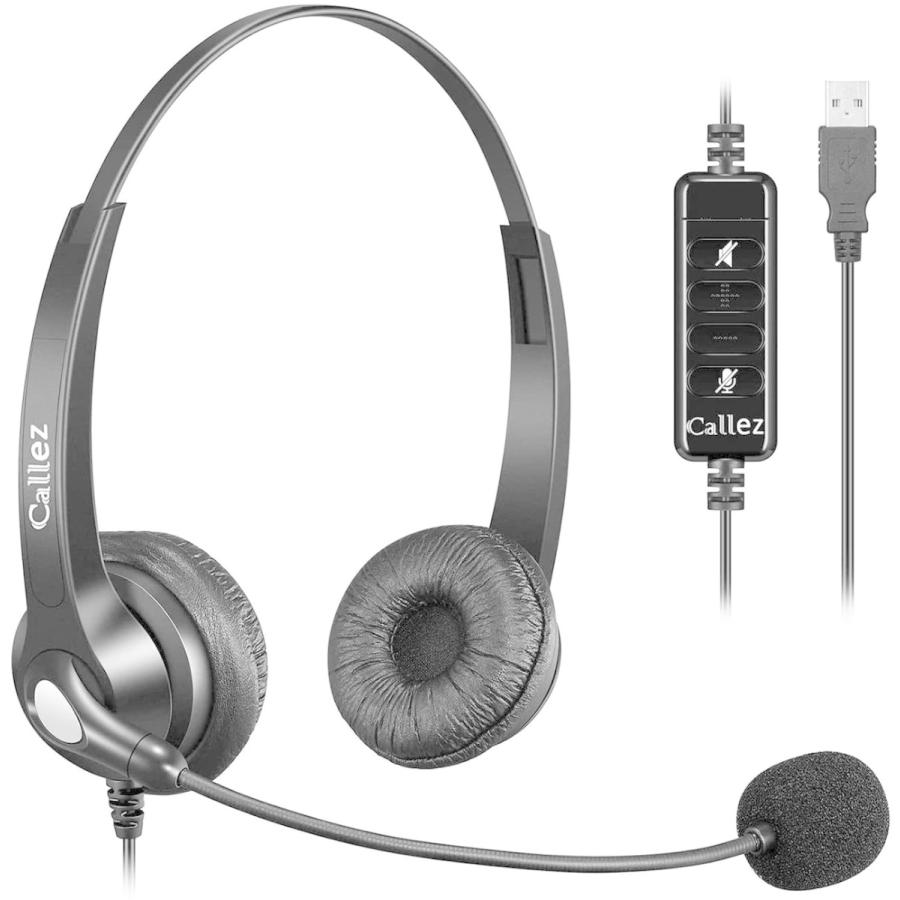 ヘッドセットUSB接続 両耳 ノイズキャンセリングマイク付きPC用ヘッドセット 音量調節とミュート機能付きヘッドホン 軽量 Skype Web会議 在 ヘッドホン