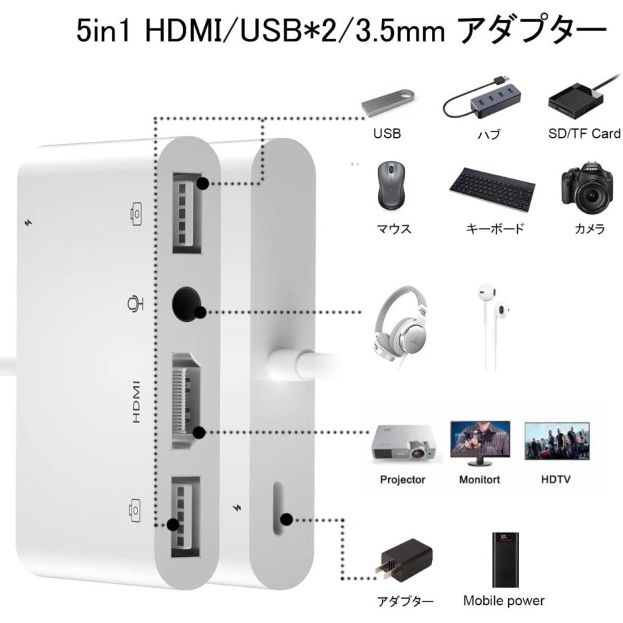 i-phone hdmi 変換アダプタ lightn-ing 1080P HDMI+3.5+USB*2 変換ケーブル i-Phone/i-Pad/i-｜itomasasyoukai｜04