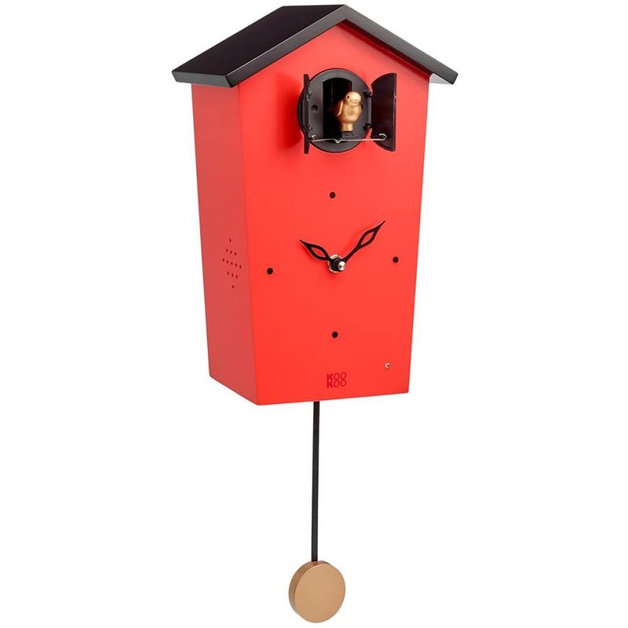 割引発見 振り子 12種類の鳥のさえずりが時を告げる 赤色 KOOKOO（クークー）バードハウス 時計 鳩時 カッコー時計 12種類の鳥の声が楽しめる壁掛け時計 置き時計