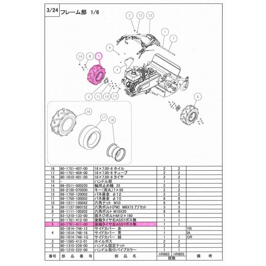KIORITZ（共立） 共立（オーレック） HR662/HR665用 後輪タイヤ左ASSY