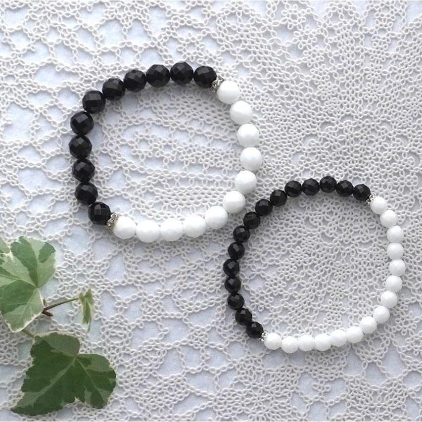 ブラックオニキス ホワイトオニキス ブレスレット 天然石 ハンドメイド