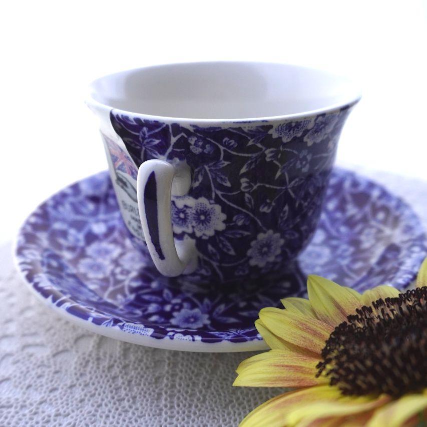 バーレイ ブルーキャリコ  カップ ソーサー イギリス 陶器 コーヒーカップ ティーカップ BURLEIGH CALICO 青 花柄 英国製 E8700