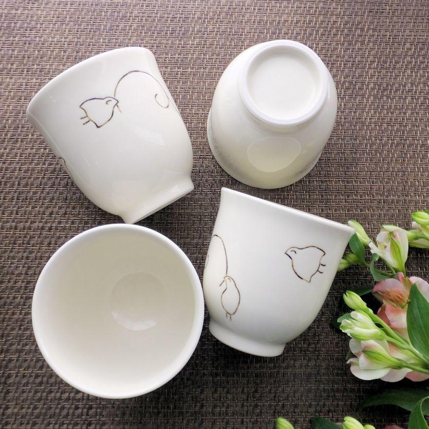 湯呑み 工房のつ つるちどり 鳥 湯飲み 磁器 出雲 島根 作家 1客 食器