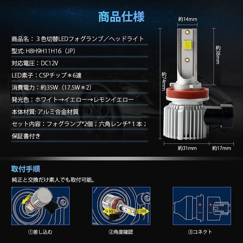 Catland H8 H11 H16 LED フォグランプ イエロー レモンイエロー ホワイト 3色切替 LEDフォグ ヘッドライト 黄色｜itostore｜08