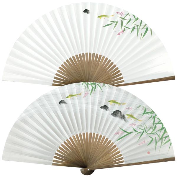 男性用 京扇子 紙扇子 唐木 手書き京扇子 萩に鮎 Ab63 | 