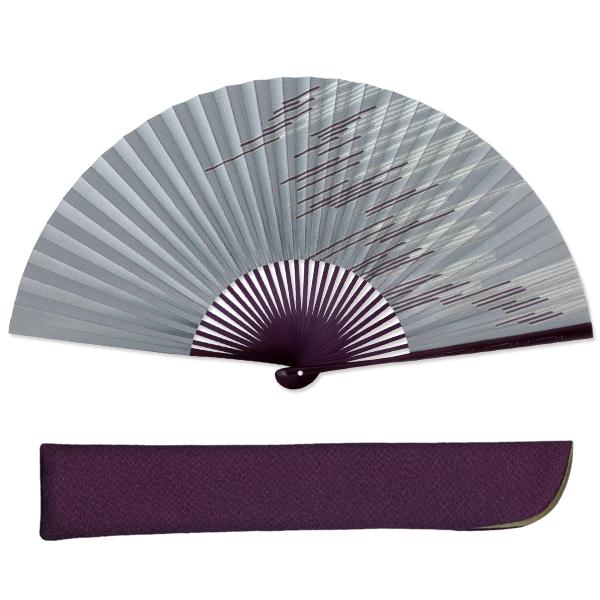 男性用京扇子 マロン観世彫　グレー 袋セット(Af22) | 