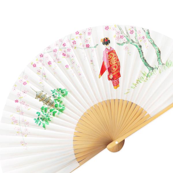 6.5寸紙扇子 白竹 京扇子 塔に舞妓(Da20) |  | 01