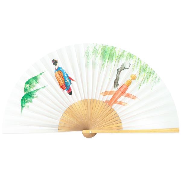 6.5寸紙扇子 白竹 京扇子 橋に舞妓(Da21) | 