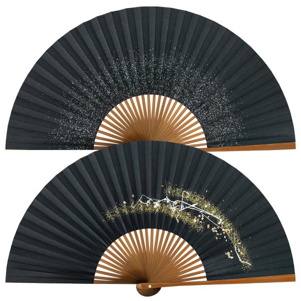 女性用 紙扇子 焼煤 黒地に箔 単品 Db24 |  | 04