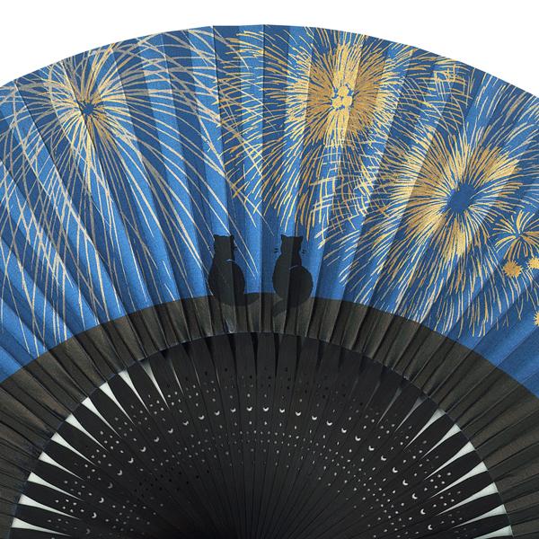 女性用 京扇子 猫に花火 黒染写型扇子 (Dd06) |  | 01