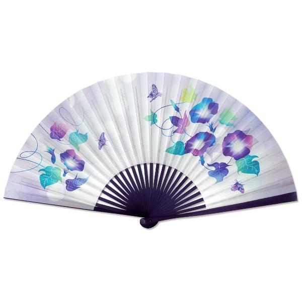 男女兼用 京扇子 紺染骨 朝顔に蝶(Df49) | 